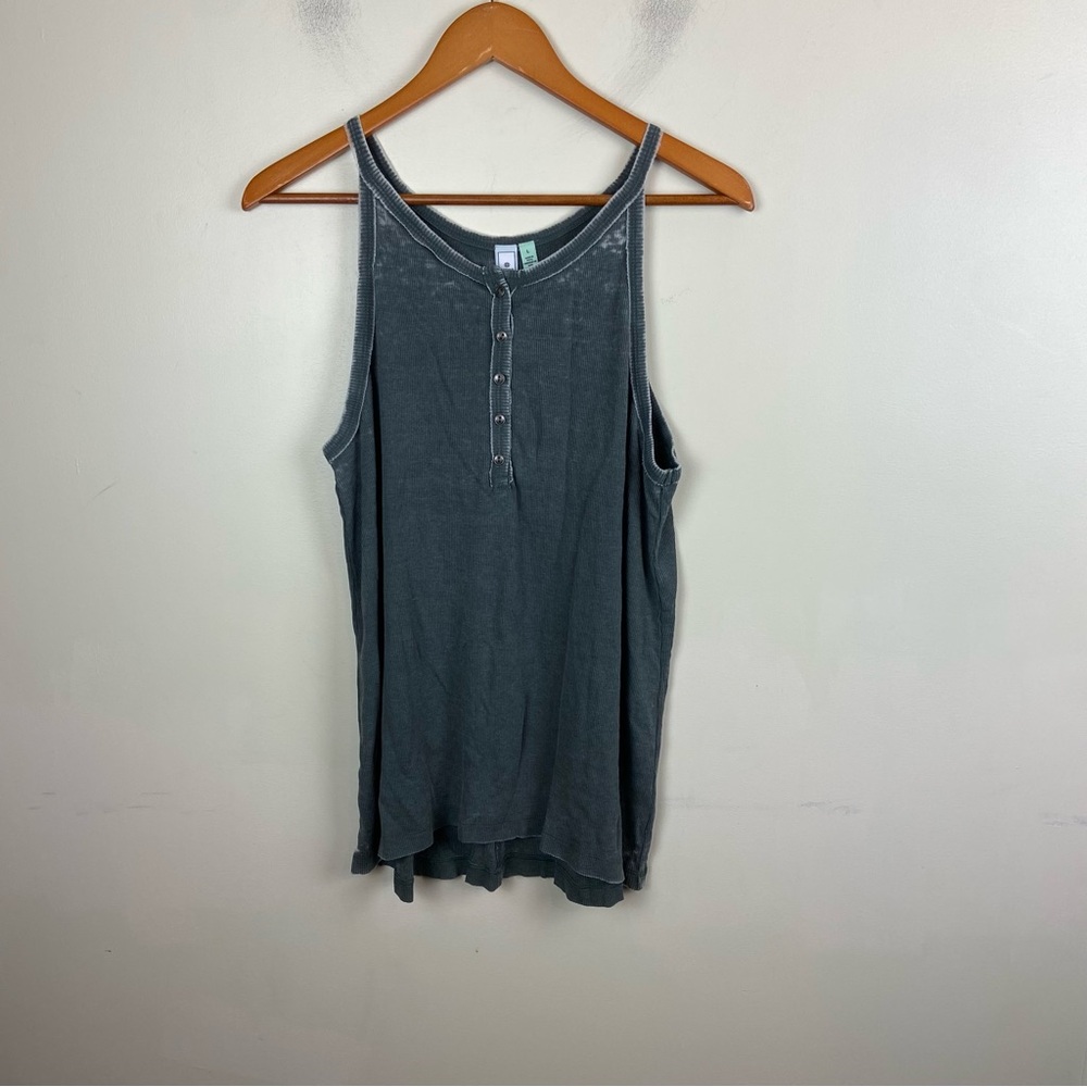 Susina Grey Broken In Burnout Lagenlook Henley Tank Top Blouse Large NWT‎